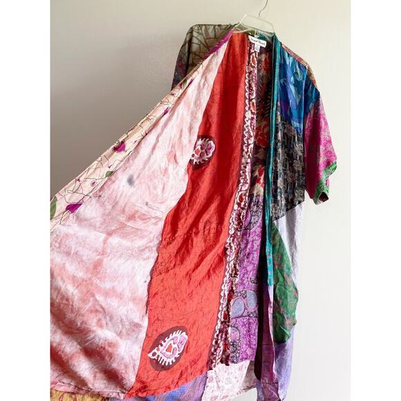 Sacred Threads Silk Kimono Robe Multicolor Patchwork Small - Picture 13 of 16